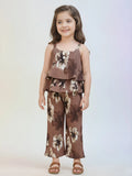 Girls' Cocoa Floral Layered Co-ord Set – Ruffle Cami Top & Wide-Leg Trousers