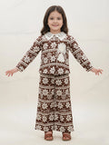 Girls' Chocolate Floral Co-ord Set – Lace Peter Pan Collar & Wide-Leg Trousers