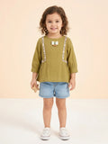 Toddler Girls' Olive Green Muslin Peplum Top – Vintage Lace Detail
