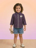 Girls Deep Emerald Green Silk Shirt with Beaded Placket & Pearl Brooch