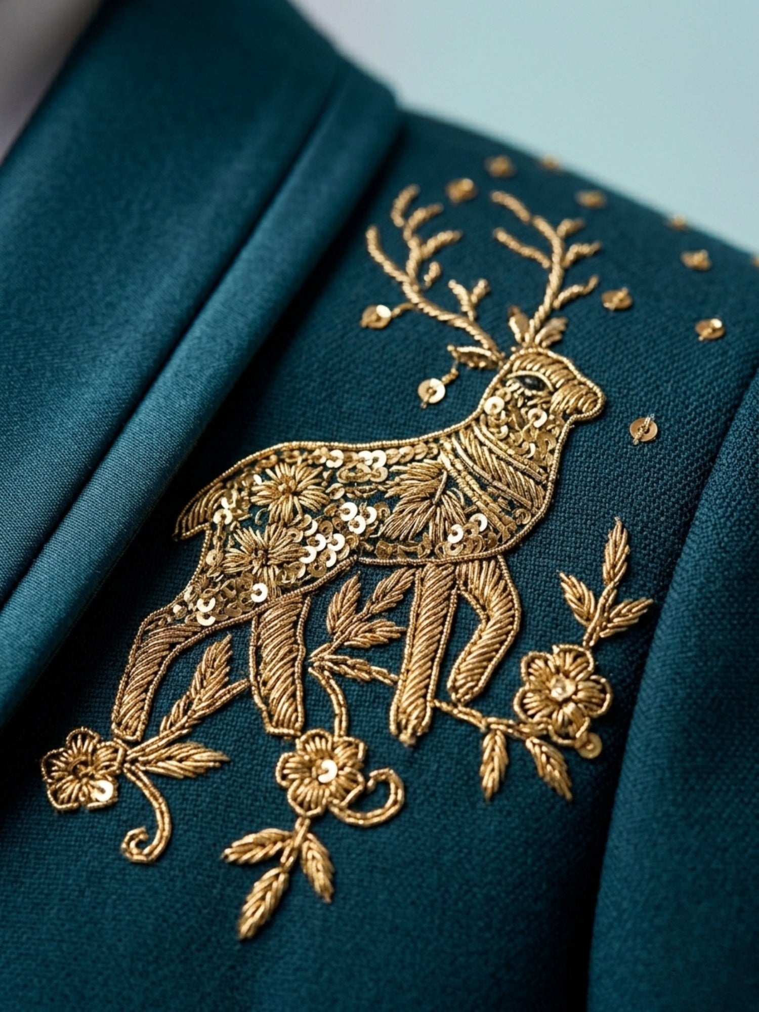 Teal Blue Deer Motif Tuxedo