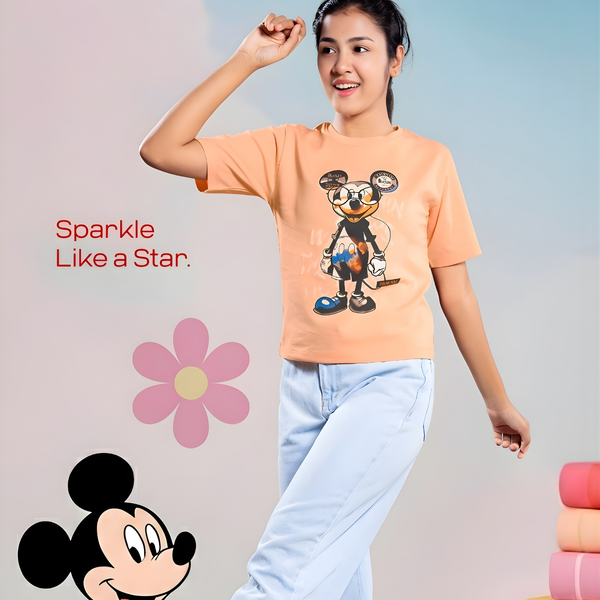 Mickey Mouse "Sparkle Like a Star" Graphic Tee - Peach