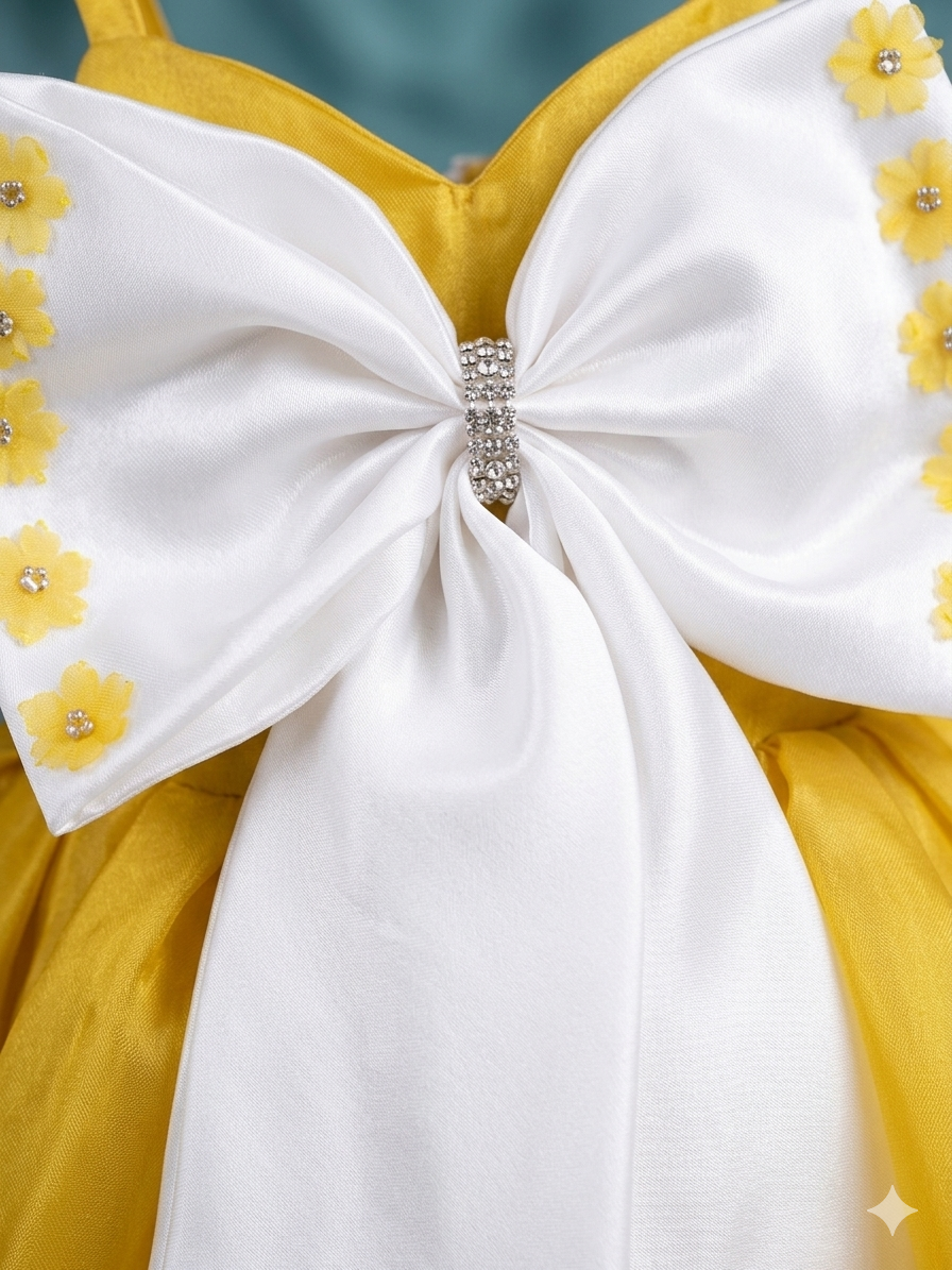 Sunshine Yellow Petal Party Dress with Oversized Satin Bow